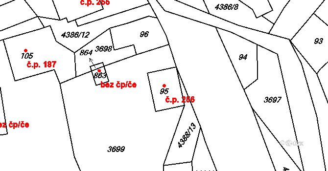 Heřmanovice 256 na parcele st. 95 v KÚ Heřmanovice, Katastrální mapa