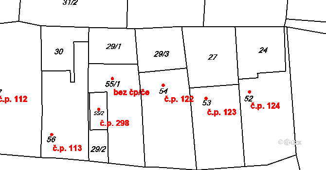 Přívory 122, Všetaty na parcele st. 54 v KÚ Přívory, Katastrální mapa