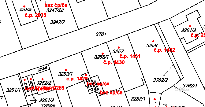 Horní Počernice 1430, Praha na parcele st. 3255/1 v KÚ Horní Počernice, Katastrální mapa