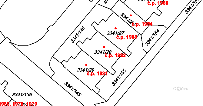 Chodov 1982, Praha na parcele st. 3341/27 v KÚ Chodov, Katastrální mapa