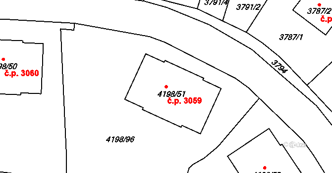Smíchov 3059, Praha na parcele st. 4198/51 v KÚ Smíchov, Katastrální mapa