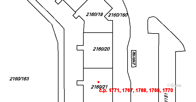 Stodůlky 1768, Praha na parcele st. 2160/20 v KÚ Stodůlky, Katastrální mapa