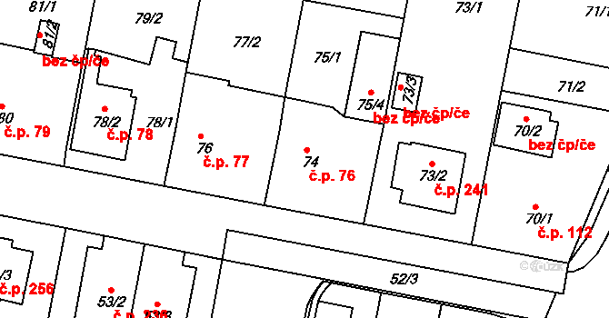 Horní Měcholupy 76, Praha na parcele st. 74 v KÚ Horní Měcholupy, Katastrální mapa