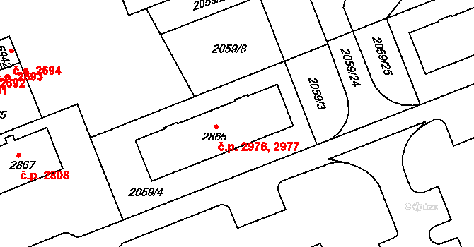 Hodonín 2976,2977 na parcele st. 2865 v KÚ Hodonín, Katastrální mapa