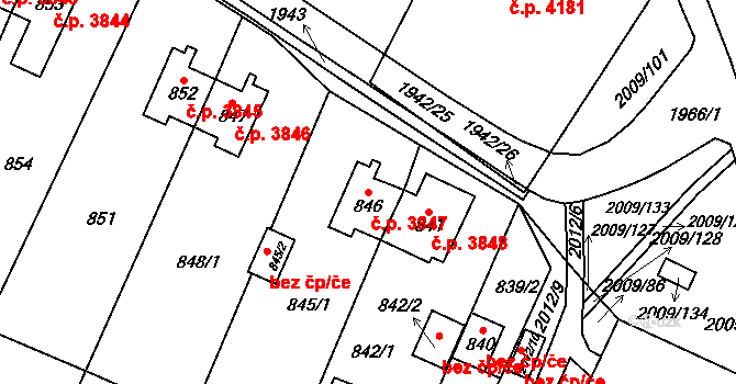 Chomutov 3847 na parcele st. 846 v KÚ Chomutov I, Katastrální mapa