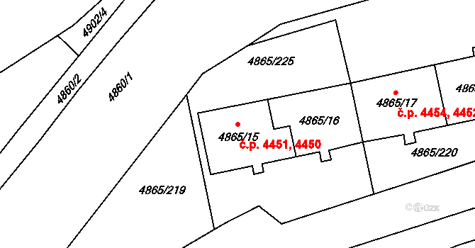 Chomutov 4450,4451 na parcele st. 4865/15 v KÚ Chomutov I, Katastrální mapa