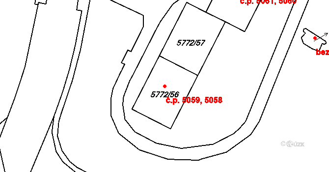 Chomutov 5058,5059 na parcele st. 5772/56 v KÚ Chomutov I, Katastrální mapa