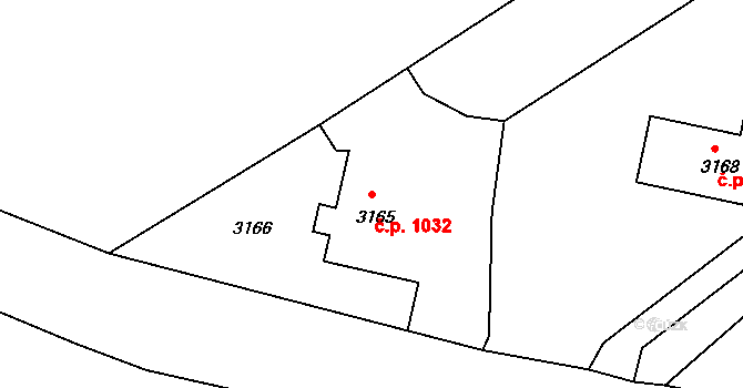 Rumburk 1 1032, Rumburk na parcele st. 3165 v KÚ Rumburk, Katastrální mapa