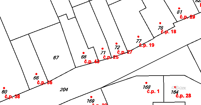 Popovice 25 na parcele st. 71 v KÚ Popovice u Rajhradu, Katastrální mapa