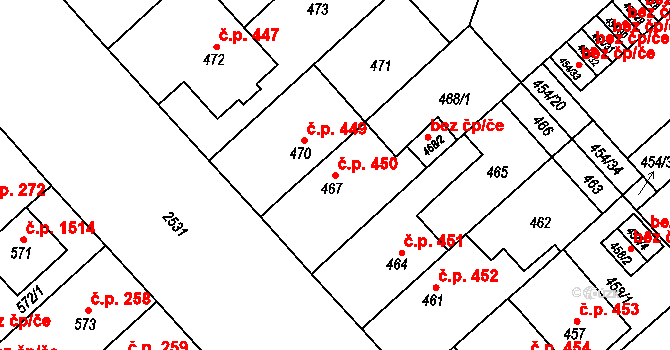 Doubravka 450, Plzeň na parcele st. 467 v KÚ Doubravka, Katastrální mapa