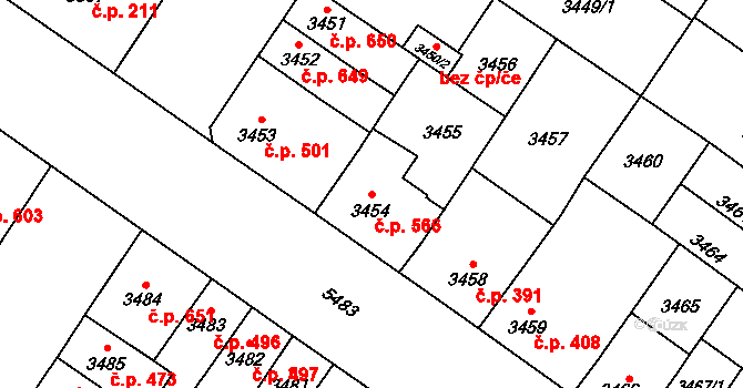 Lobzy 566, Plzeň na parcele st. 3454 v KÚ Plzeň, Katastrální mapa