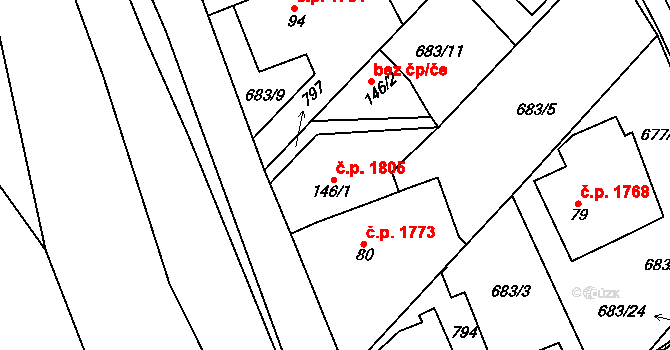 Havlíčkův Brod 1805 na parcele st. 146/1 v KÚ Perknov, Katastrální mapa