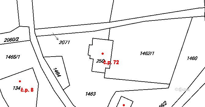 Huntířov 72, Skuhrov na parcele st. 250 v KÚ Skuhrov u Železného Brodu, Katastrální mapa