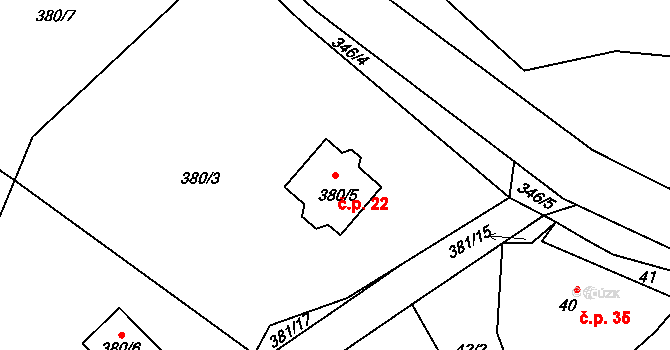 Malečov 22 na parcele st. 380/5 v KÚ Malečov, Katastrální mapa