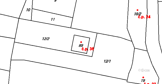 Křída 36, Stádlec na parcele st. 89 v KÚ Křída u Stádlce, Katastrální mapa