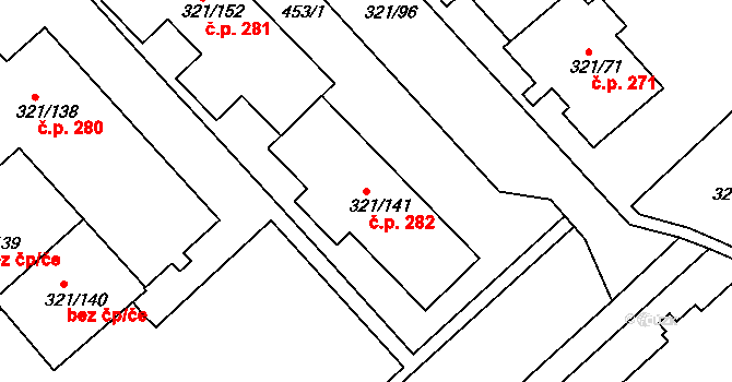 Prosetice 282, Teplice na parcele st. 321/141 v KÚ Prosetice, Katastrální mapa