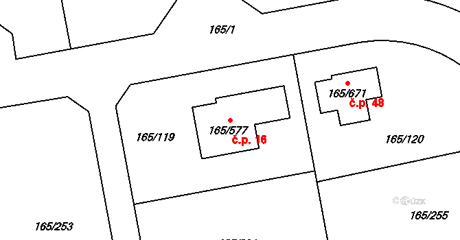 Pod Rohem 16, Jenišov na parcele st. 165/577 v KÚ Jenišov, Katastrální mapa