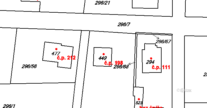 Lhota 198 na parcele st. 449 v KÚ Lhota u Dřís, Katastrální mapa