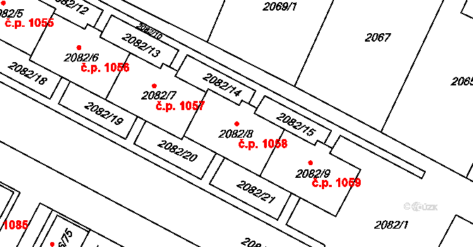 Jemnice 1058 na parcele st. 2082/8 v KÚ Jemnice, Katastrální mapa