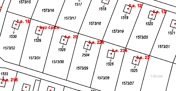 Třebechovice pod Orebem 225 na parcele st. 2504 v KÚ Třebechovice pod Orebem, Katastrální mapa