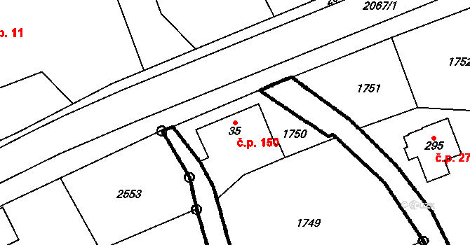 Brantice 150 na parcele st. 35 v KÚ Brantice, Katastrální mapa