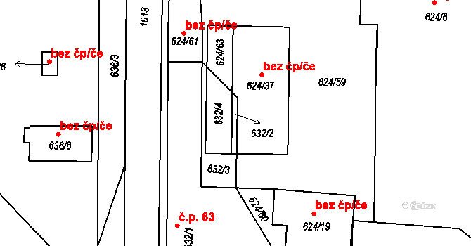 Holešov 41217799 na parcele st. 624/37 v KÚ Všetuly, Katastrální mapa