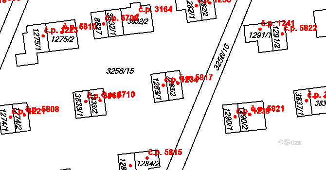 Zlín 1234 na parcele st. 1283/1 v KÚ Zlín, Katastrální mapa