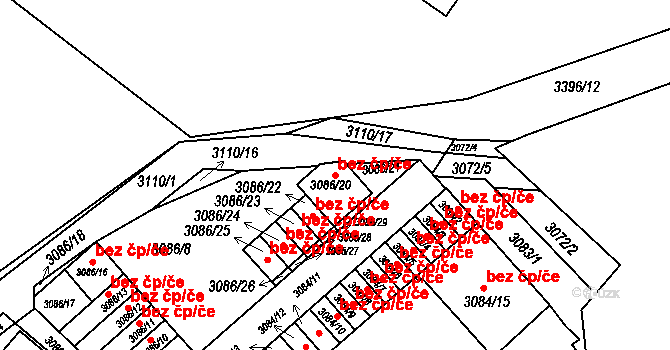 Moravská Třebová 43335799 na parcele st. 3086/20 v KÚ Moravská Třebová, Katastrální mapa