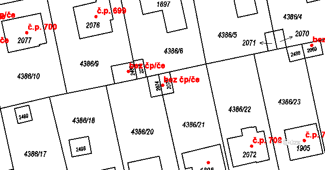 Polička 43781799 na parcele st. 2073 v KÚ Polička, Katastrální mapa