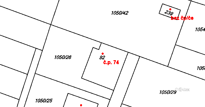 Podvihov 74, Opava na parcele st. 92 v KÚ Podvihov, Katastrální mapa