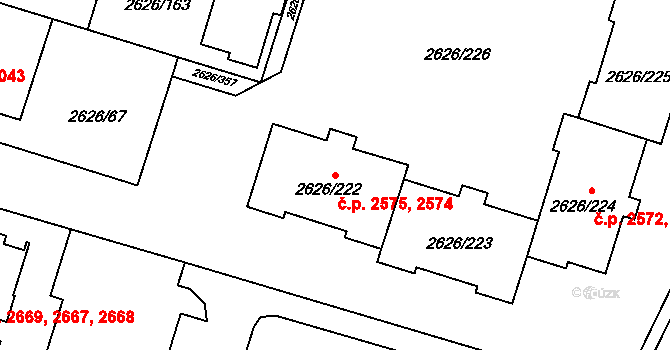 Předměstí 2574,2575, Opava na parcele st. 2626/222 v KÚ Opava-Předměstí, Katastrální mapa