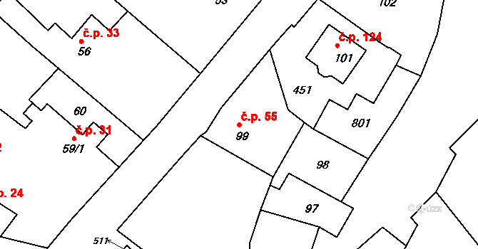 Skrochovice 55, Brumovice na parcele st. 99 v KÚ Skrochovice, Katastrální mapa