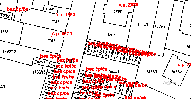 Teplice 45146799 na parcele st. 1805/9 v KÚ Teplice, Katastrální mapa