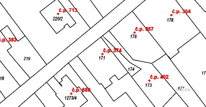 Štěpánkovice 374 na parcele st. 171 v KÚ Štěpánkovice, Katastrální mapa