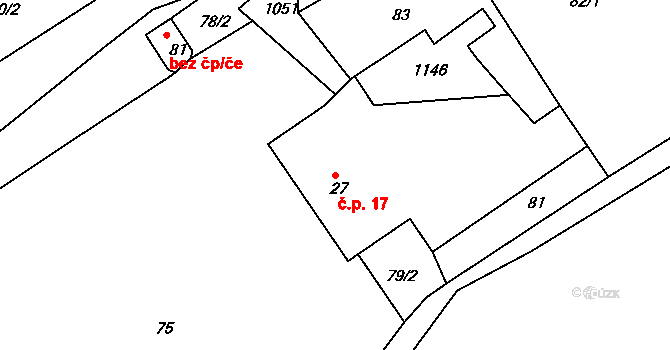 Leskovec 17, Březová na parcele st. 27 v KÚ Leskovec u Vítkova, Katastrální mapa
