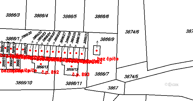 Jindřichův Hradec 47947799 na parcele st. 3866/9 v KÚ Jindřichův Hradec, Katastrální mapa