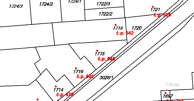 Nivnice 646 na parcele st. 1715 v KÚ Nivnice, Katastrální mapa