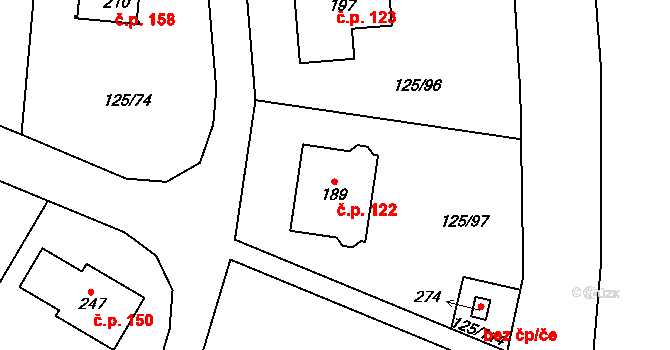 Doubek 122 na parcele st. 189 v KÚ Doubek, Katastrální mapa