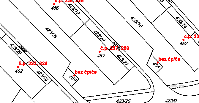 Prachovice 227,228 na parcele st. 457 v KÚ Prachovice, Katastrální mapa