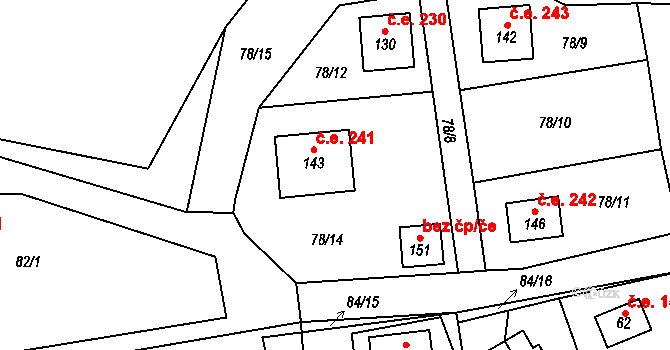 Klíny 241 na parcele st. 143 v KÚ Klíny II, Katastrální mapa
