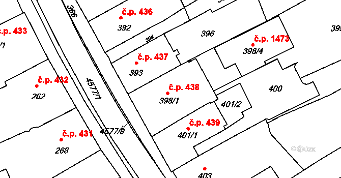 Třešť 438 na parcele st. 398/1 v KÚ Třešť, Katastrální mapa