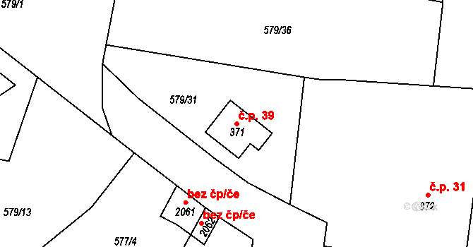 Pikovice 39, Hradištko na parcele st. 371 v KÚ Hradištko pod Medníkem, Katastrální mapa