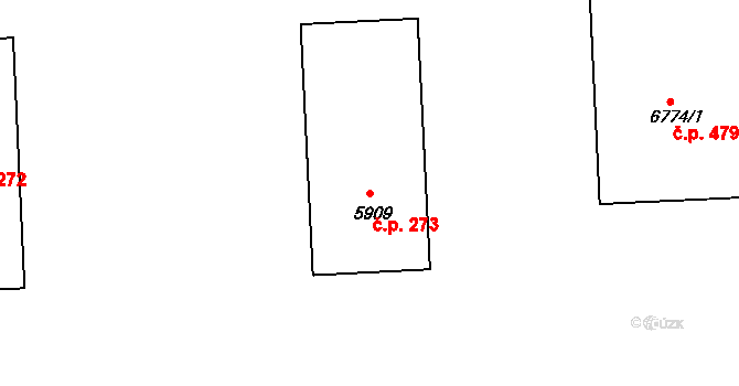 Polabiny 273, Pardubice na parcele st. 5909 v KÚ Pardubice, Katastrální mapa