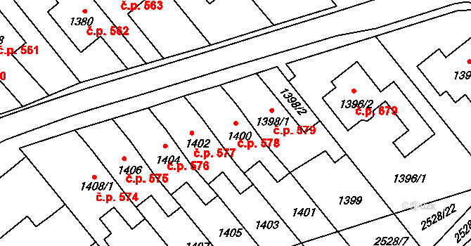 Jedovnice 578 na parcele st. 1400 v KÚ Jedovnice, Katastrální mapa