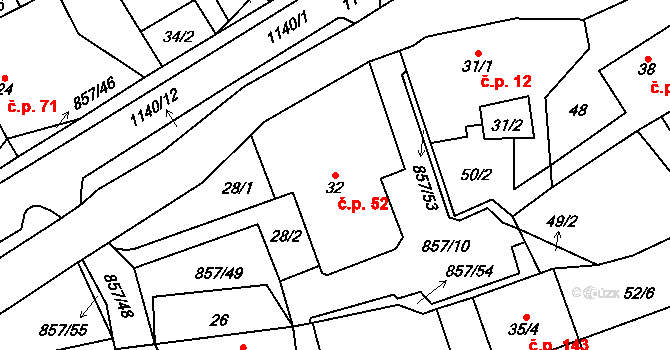 Hrabová 52 na parcele st. 32 v KÚ Hrabová u Dubicka, Katastrální mapa