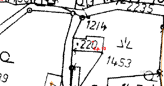 Merboltice 13 na parcele st. 220 v KÚ Merboltice, Katastrální mapa