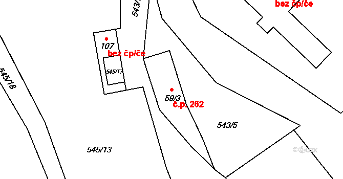 Heřmánky 262 na parcele st. 59/3 v KÚ Heřmánky nad Odrou, Katastrální mapa