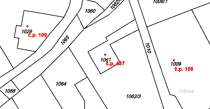 Kopřivnice 437 na parcele st. 1061 v KÚ Kopřivnice, Katastrální mapa