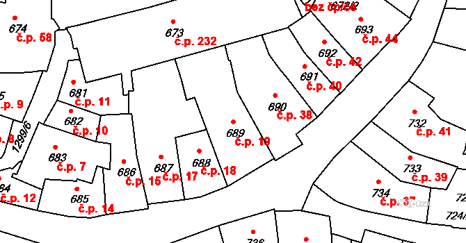 Latrán 19, Český Krumlov na parcele st. 689 v KÚ Český Krumlov, Katastrální mapa