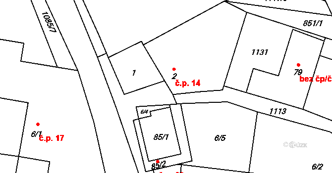 Vlčetín 14, Žirovnice na parcele st. 2 v KÚ Vlčetín, Katastrální mapa